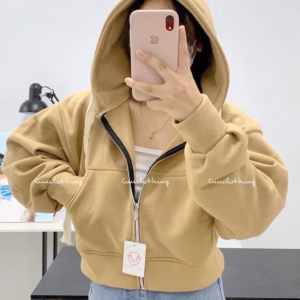 Áo Khoác Nỉ Dáng Ngắn Trơn Croptop Chống Nắng Mũ 2 Lớp Form Rộng