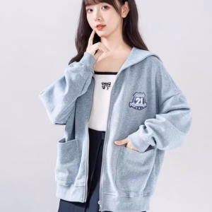 Áo Khoác Dây Kéo Nữ Vải Nỉ Màu Xám Thêu Số 21 Phối 2 Túi Trước Ut48 - Phương Store