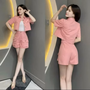 Set Bộ Đồ Nữ 3 Món Kaki Quần Túi Hộp Phối Áo Crotop 2 Dây Sh1053- Sam Store