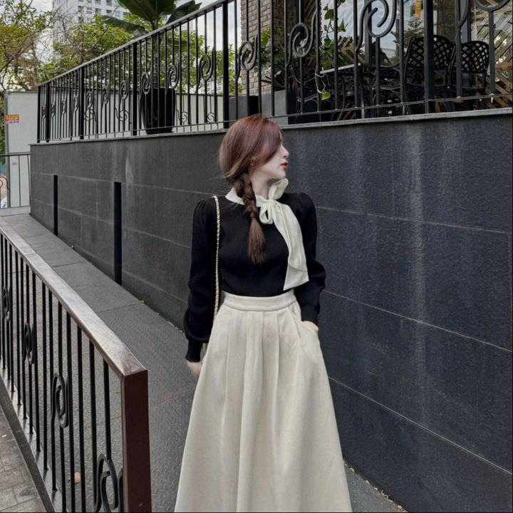 Áo Len Cổ Phối Dây Voan Buộc Nơ To Dịu Dàng Nữ Tính Dành Cho Bạn Nữ Slcxa244 - Chipxinhxk - Ảnh 7