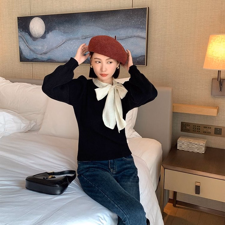 Áo Len Cổ Phối Dây Voan Buộc Nơ To Dịu Dàng Nữ Tính Dành Cho Bạn Nữ Slcxa244 - Chipxinhxk - Ảnh 5