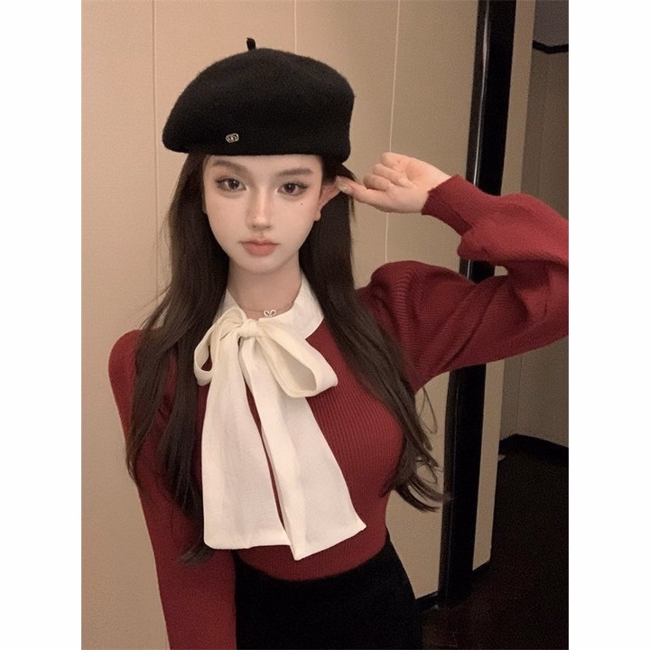 Áo Len Cổ Phối Dây Voan Buộc Nơ To Dịu Dàng Nữ Tính Dành Cho Bạn Nữ Slcxa244 - Chipxinhxk - Ảnh 8