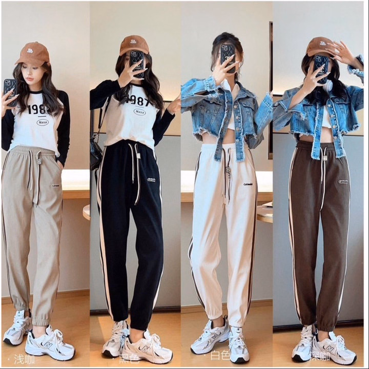 Quần Nhung Tăm Bo Gấu Phối Sọc Họa Tiết Chữ Phong Cách Ullzang Slcxq110 - Chipxinhxk