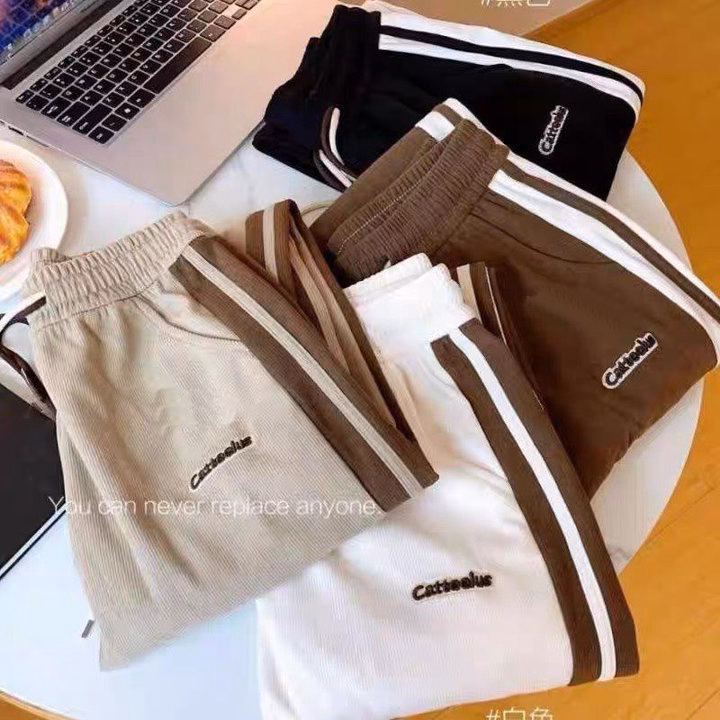 Quần Nhung Tăm Bo Gấu Phối Sọc Họa Tiết Chữ Phong Cách Ullzang Slcxq110 - Chipxinhxk - Ảnh 3