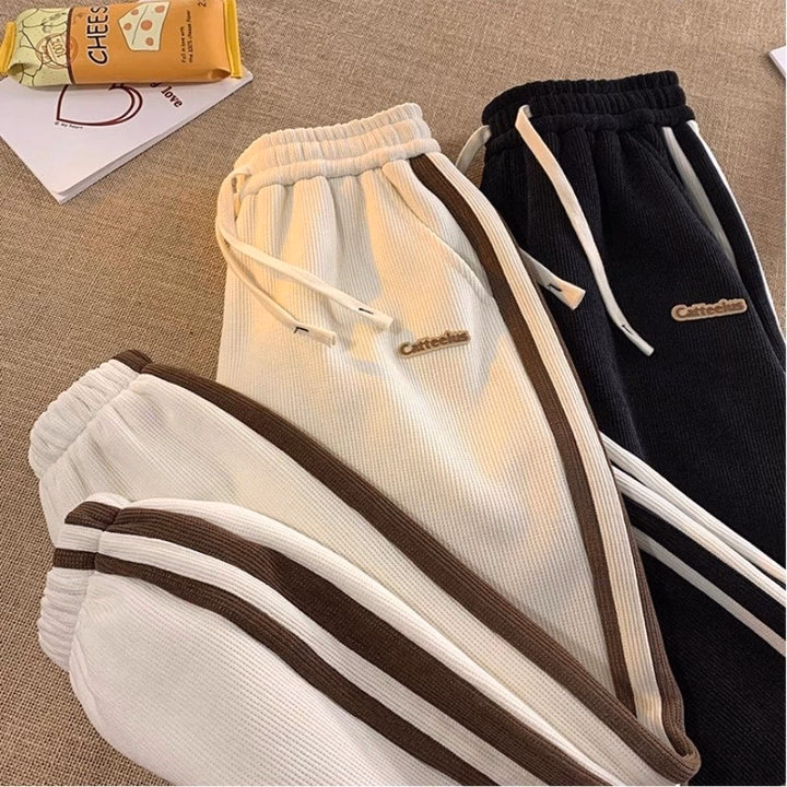 Quần Nhung Tăm Bo Gấu Phối Sọc Họa Tiết Chữ Phong Cách Ullzang Slcxq110 - Chipxinhxk - Ảnh 4