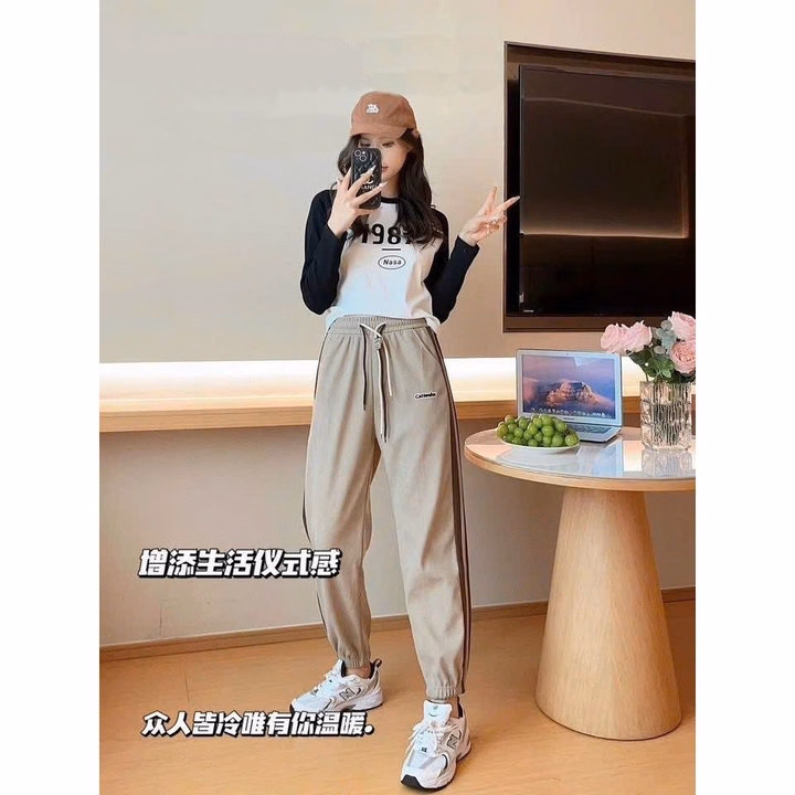 Quần Nhung Tăm Bo Gấu Phối Sọc Họa Tiết Chữ Phong Cách Ullzang Slcxq110 - Chipxinhxk - Ảnh 2