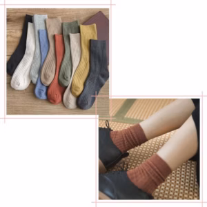 Set 5 Đôi Tất Cao Cổ Chất Liệu Len Gân Nhiều Màu Sắc Cho Bạn Nữ - Diepchi Fashion