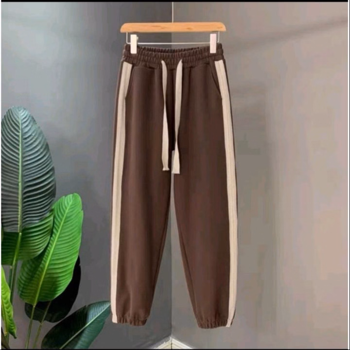 Quần Jogger Nhung Trơn Phối Sọc Màu Phong Cách Vintage Dành Cho Bạn Nữ - Chipxinhxk - Ảnh 6