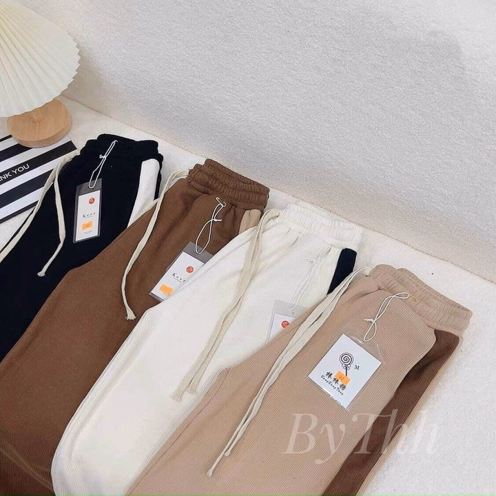 Quần Jogger Nhung Trơn Phối Sọc Màu Phong Cách Vintage Dành Cho Bạn Nữ - Chipxinhxk - Ảnh 5