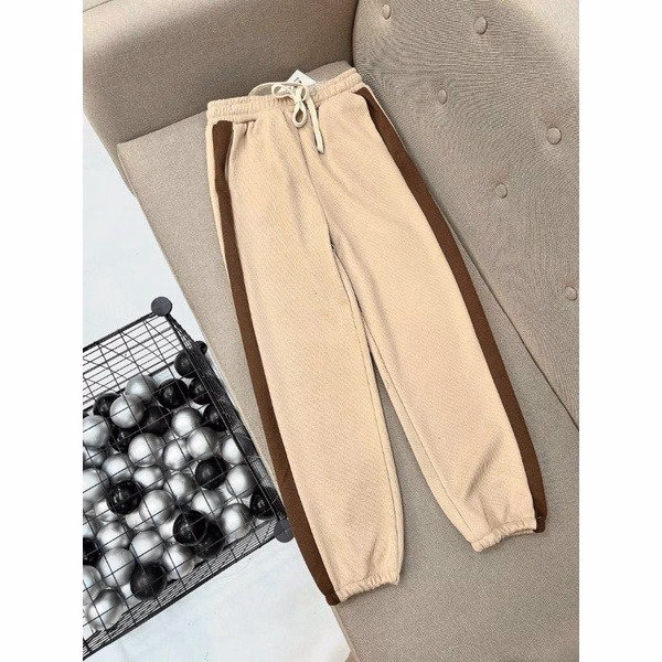 Quần Jogger Nhung Trơn Phối Sọc Màu Phong Cách Vintage Dành Cho Bạn Nữ - Chipxinhxk - Ảnh 8