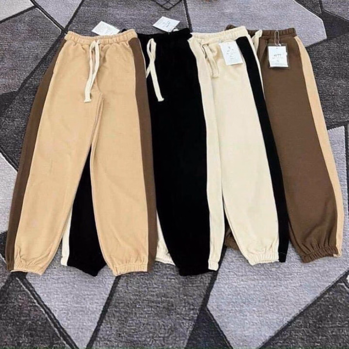 Quần Jogger Nhung Trơn Phối Sọc Màu Phong Cách Vintage Dành Cho Bạn Nữ - Chipxinhxk - Ảnh 3