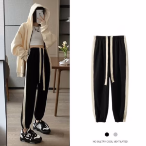 Quần Jogger Nhung Trơn Phối Sọc Màu Phong Cách Vintage Dành Cho Bạn Nữ - Chipxinhxk