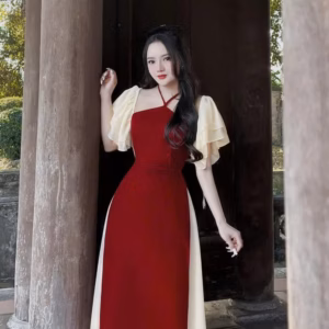 Set Áo Dài Nhung Tay Phối Voan Mix Chân Váy Tơ 2 Lớp Bht1202- Nana House