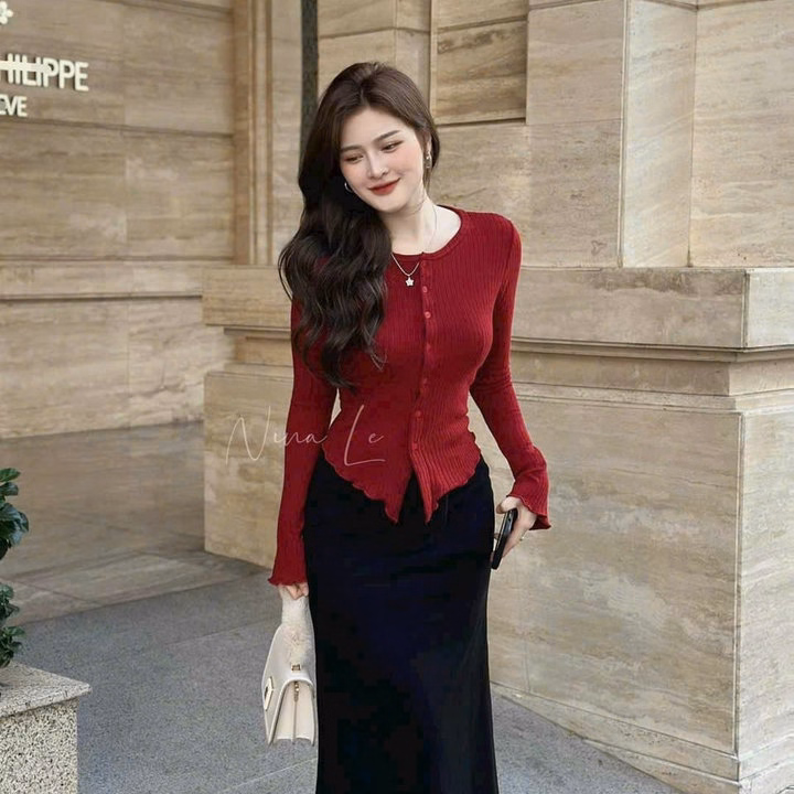 Set Áo Tay Dài Cài Nút Phối Chân Váy Thun Gân Tăm Sh851- Sam Store - Ảnh 3