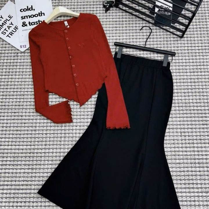 Set Áo Tay Dài Cài Nút Phối Chân Váy Thun Gân Tăm Sh851- Sam Store - Ảnh 5