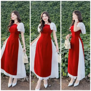 Set Áo Dài Cotton Lạnh Váy Voan Chinfon Có Lót St1121- Sam Store