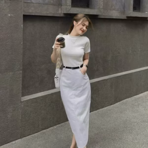 Set Chân Váy Kaki Phối Áo Thun Borip(Có Dây Lưng)Sh909- Sam Store