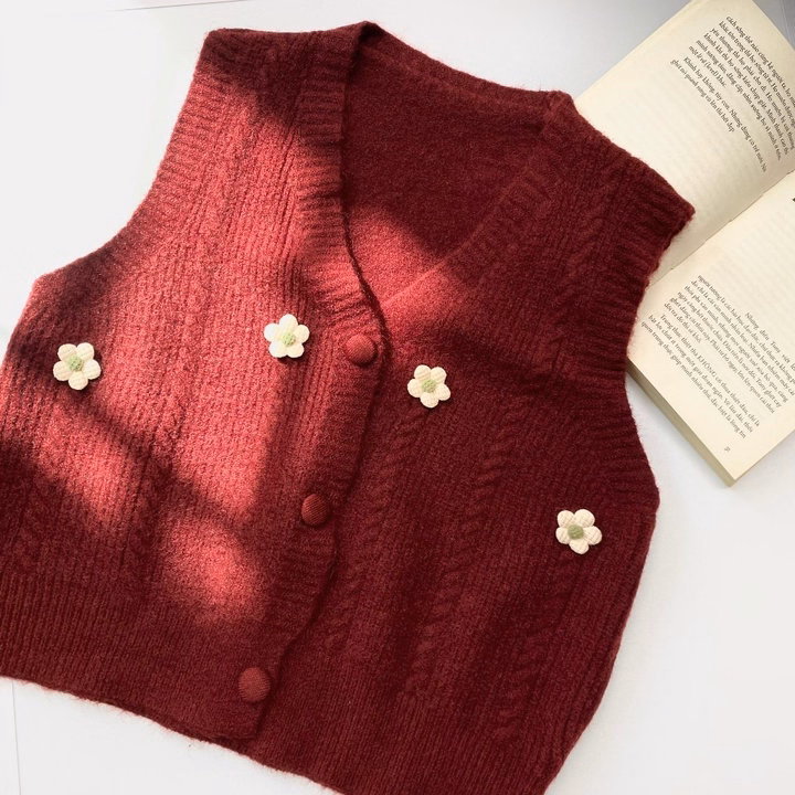 Áo Len Gile Cúc Bọc Mix Họa Tiết Hoa Nổi Nhẹ Nhàng Xinh Xắn Dành Cho Bạn Nữ Slcxa245 - Chipxinhxk - Ảnh 6