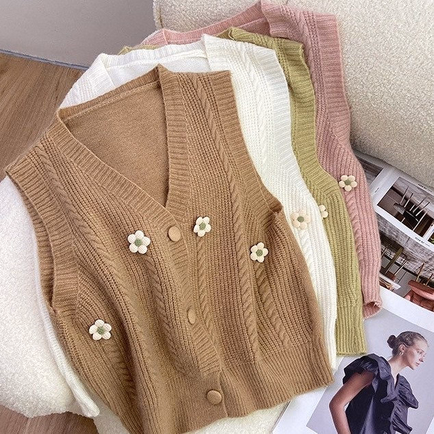 Áo Len Gile Cúc Bọc Mix Họa Tiết Hoa Nổi Nhẹ Nhàng Xinh Xắn Dành Cho Bạn Nữ Slcxa245 - Chipxinhxk