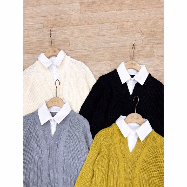 Áo Len Dài Tay Phối Cổ Sơ Mi Họa Tiết Vặn Thừng Dành Cho Bạn Nữ Slcxa247 - Chipxinhxk - Ảnh 4