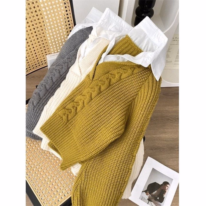 Áo Len Dài Tay Phối Cổ Sơ Mi Họa Tiết Vặn Thừng Dành Cho Bạn Nữ Slcxa247 - Chipxinhxk - Ảnh 5