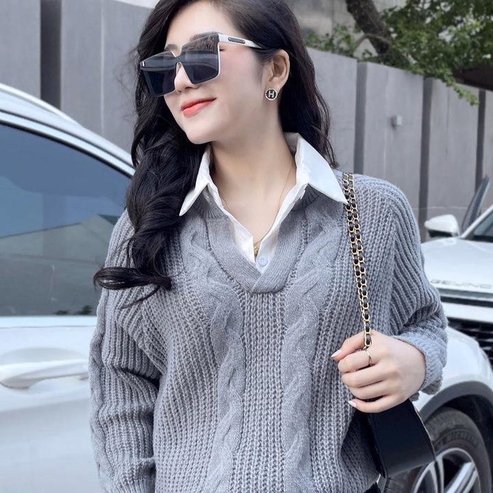 Áo Len Dài Tay Phối Cổ Sơ Mi Họa Tiết Vặn Thừng Dành Cho Bạn Nữ Slcxa247 - Chipxinhxk - Ảnh 3