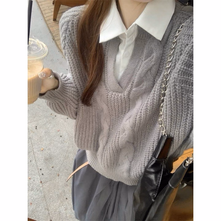 Áo Len Dài Tay Phối Cổ Sơ Mi Họa Tiết Vặn Thừng Dành Cho Bạn Nữ Slcxa247 - Chipxinhxk - Ảnh 6