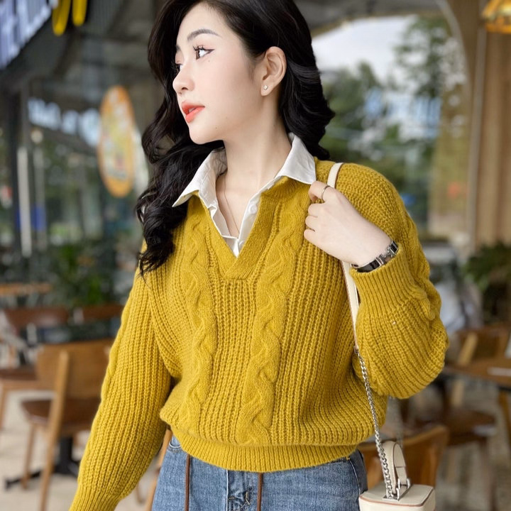 Áo Len Dài Tay Phối Cổ Sơ Mi Họa Tiết Vặn Thừng Dành Cho Bạn Nữ Slcxa247 - Chipxinhxk