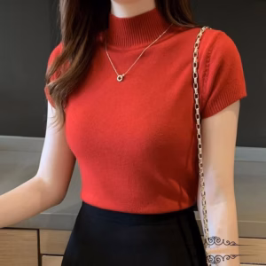 Áo Len Cộc Tay Nữ Cổ Cao 3Cm, Kiểu Tay Bo Kiểu Dáng Basic Slcxa65 - Chipxinh