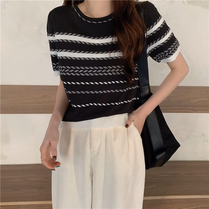 Áo Len Cộc Tay Cổ Tròn In Họa Tiết Xương Cá Trẻ Trung, Năng Động Dành Cho Bạn Nữ - Chipxinhxk - Ảnh 6