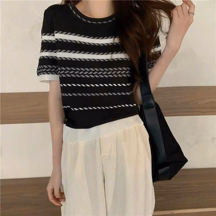 Áo Len Cộc Tay Cổ Tròn In Họa Tiết Xương Cá Trẻ Trung, Năng Động Dành Cho Bạn Nữ - Chipxinhxk - Ảnh 9