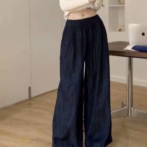 Quần Baggy Nam Nữ Unisex Ống Rộng Jean Lụa Cao Cấp Cạp Cao Lưng Chun - Ausa House