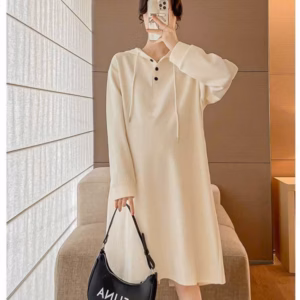 Đầm Nữ Suông Nỉ Tăm Len Tay Dài Có Mũ Form Rộng - Ausa House