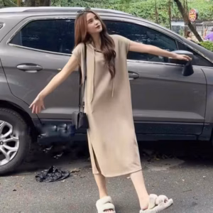 Đầm Nữ Suông Nỉ Tăm Len Tay Nhí Có Mũ Form Rộng - Ausa House