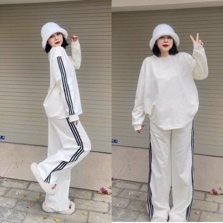 Set Đồ Nam Nữ Unisex 2 Món Áo Sweater & Quần Baggy 3 Sọc Thun Tổ Ong - Ausa House - Ảnh 5