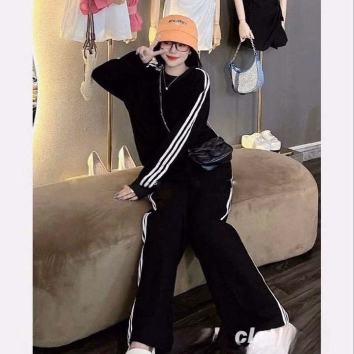 Set Đồ Nam Nữ Unisex 2 Món Áo Sweater & Quần Baggy 3 Sọc Thun Tổ Ong - Ausa House - Ảnh 7