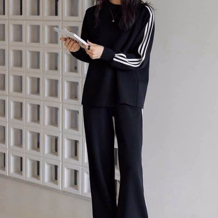 Set Đồ Nam Nữ Unisex 2 Món Áo Sweater & Quần Baggy 3 Sọc Thun Tổ Ong - Ausa House - Ảnh 9