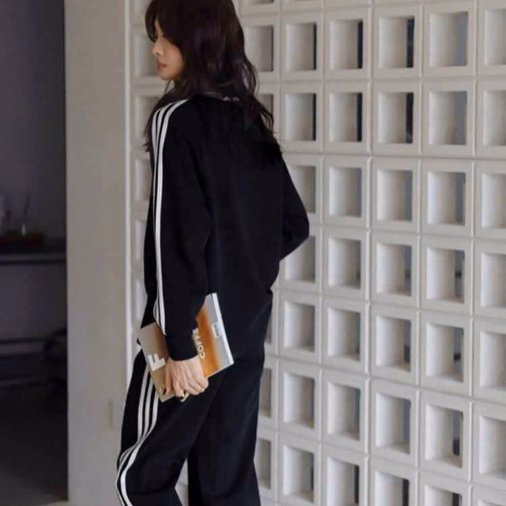 Set Đồ Nam Nữ Unisex 2 Món Áo Sweater & Quần Baggy 3 Sọc Thun Tổ Ong - Ausa House - Ảnh 8