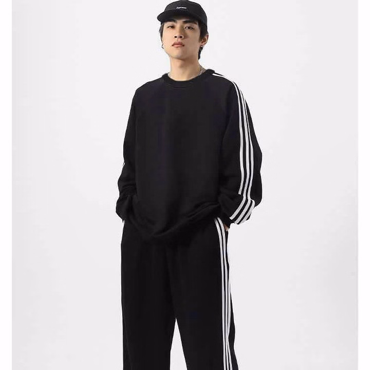 Set Đồ Nam Nữ Unisex 2 Món Áo Sweater & Quần Baggy 3 Sọc Thun Tổ Ong - Ausa House - Ảnh 3