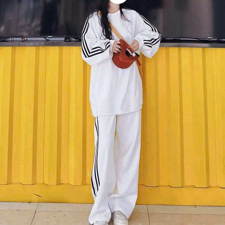 Set Đồ Nam Nữ Unisex 2 Món Áo Sweater & Quần Baggy 3 Sọc Thun Tổ Ong - Ausa House - Ảnh 17