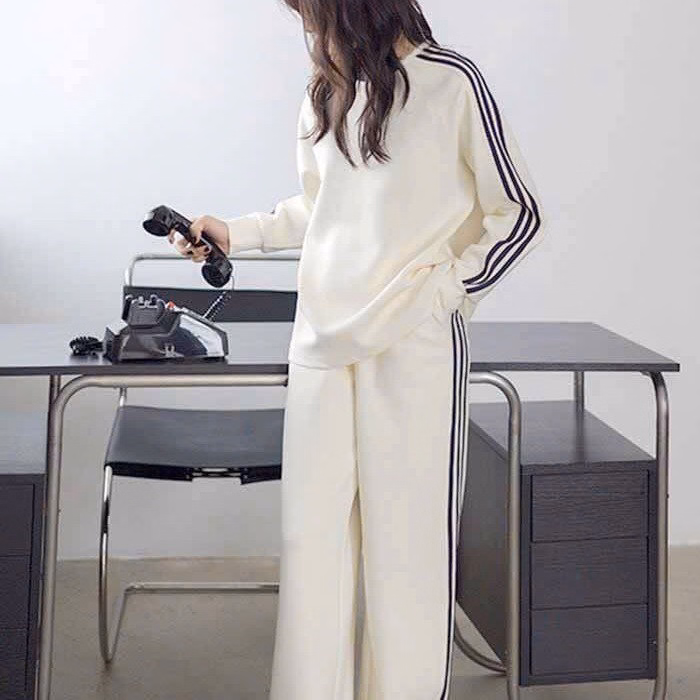 Set Đồ Nam Nữ Unisex 2 Món Áo Sweater & Quần Baggy 3 Sọc Thun Tổ Ong - Ausa House - Ảnh 16