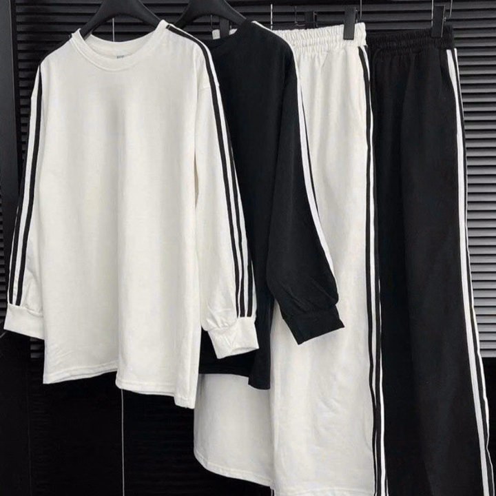 Set Đồ Nam Nữ Unisex 2 Món Áo Sweater & Quần Baggy 3 Sọc Thun Tổ Ong - Ausa House - Ảnh 19