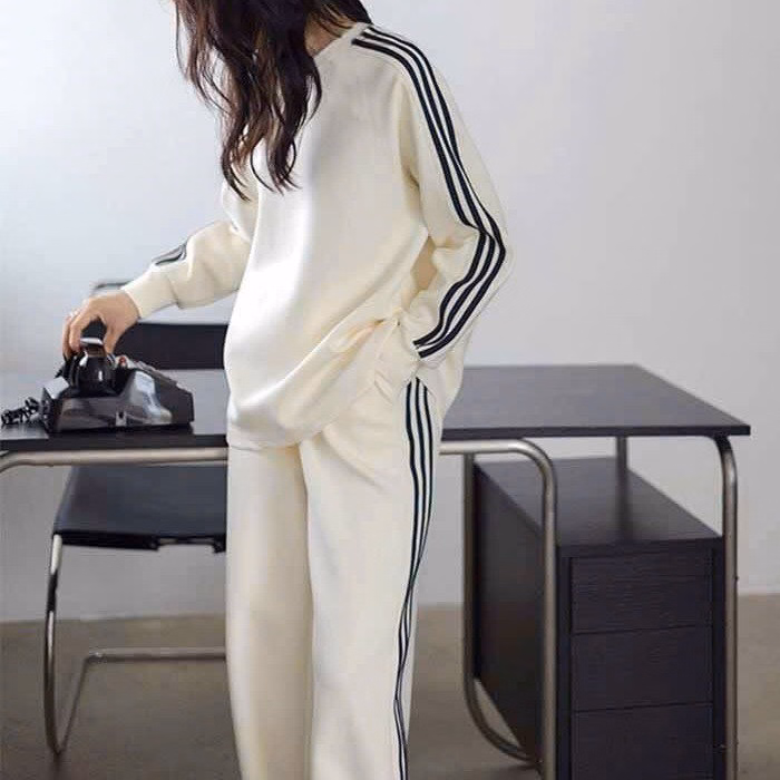 Set Đồ Nam Nữ Unisex 2 Món Áo Sweater & Quần Baggy 3 Sọc Thun Tổ Ong - Ausa House - Ảnh 20