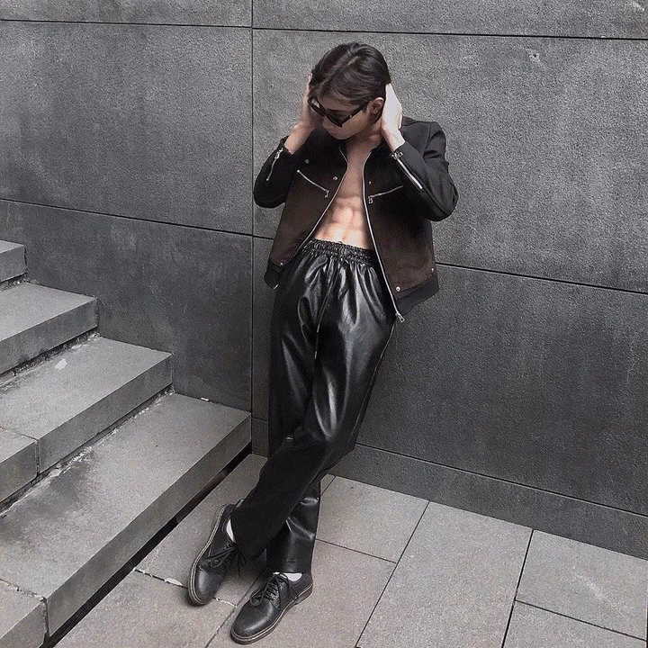 Quần Baggy Nam Nữ Unisex Da Pu Ống Rộng Co Giãn - Ausa House - Ảnh 8