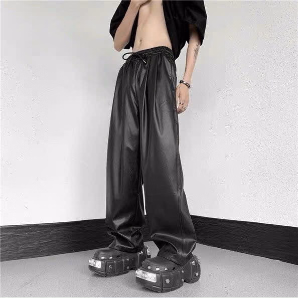 Quần Baggy Nam Nữ Unisex Da Pu Ống Rộng Co Giãn - Ausa House - Ảnh 2