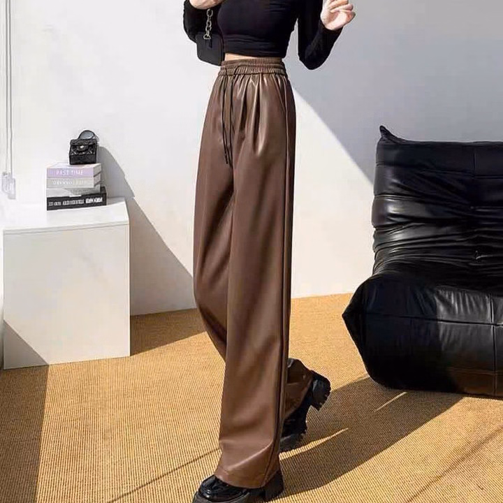 Quần Baggy Nam Nữ Unisex Da Pu Ống Rộng Co Giãn - Ausa House - Ảnh 6