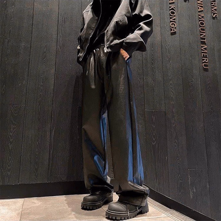 Quần Baggy Nam Nữ Unisex Da Pu Ống Rộng Co Giãn - Ausa House - Ảnh 10