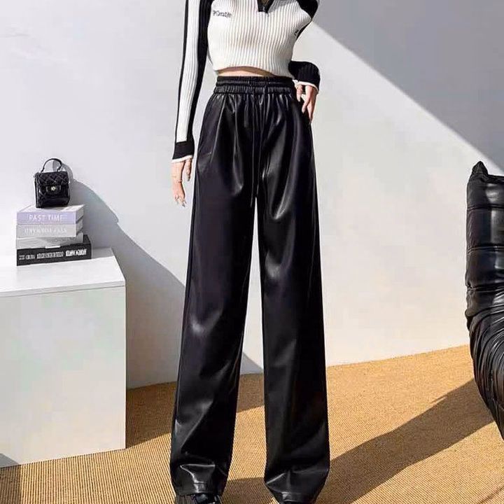 Quần Baggy Nam Nữ Unisex Da Pu Ống Rộng Co Giãn - Ausa House - Ảnh 11