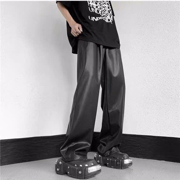 Quần Baggy Nam Nữ Unisex Da Pu Ống Rộng Co Giãn - Ausa House - Ảnh 14