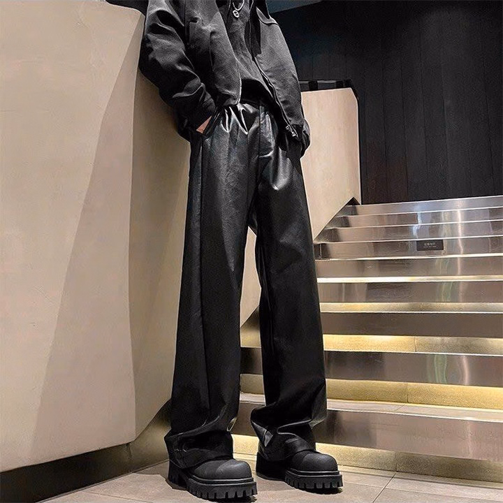 Quần Baggy Nam Nữ Unisex Da Pu Ống Rộng Co Giãn - Ausa House - Ảnh 15